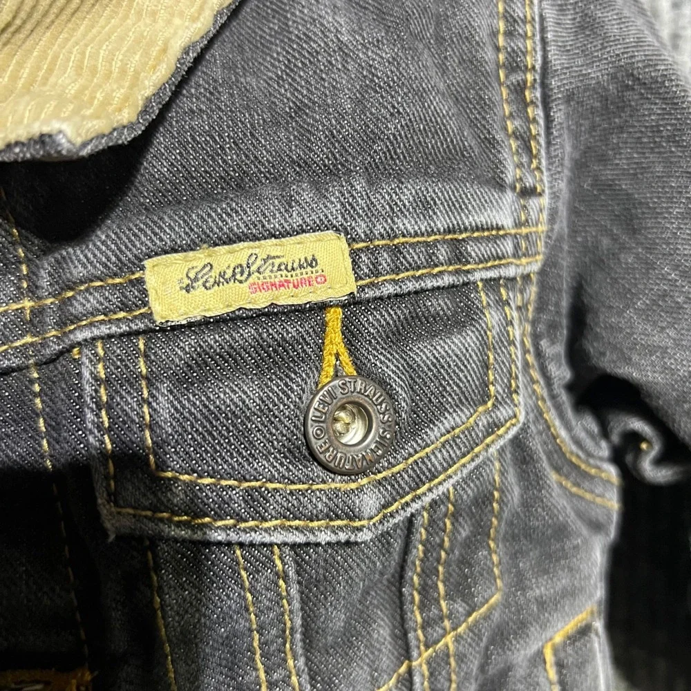 Levi Strauss Denim Jacket Boys 18M Black Corduroy Collar Trucker Signature